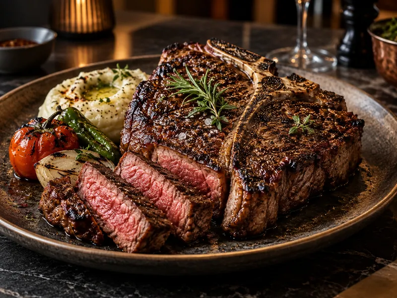 Porterhouse Steak servert på en tallerken.