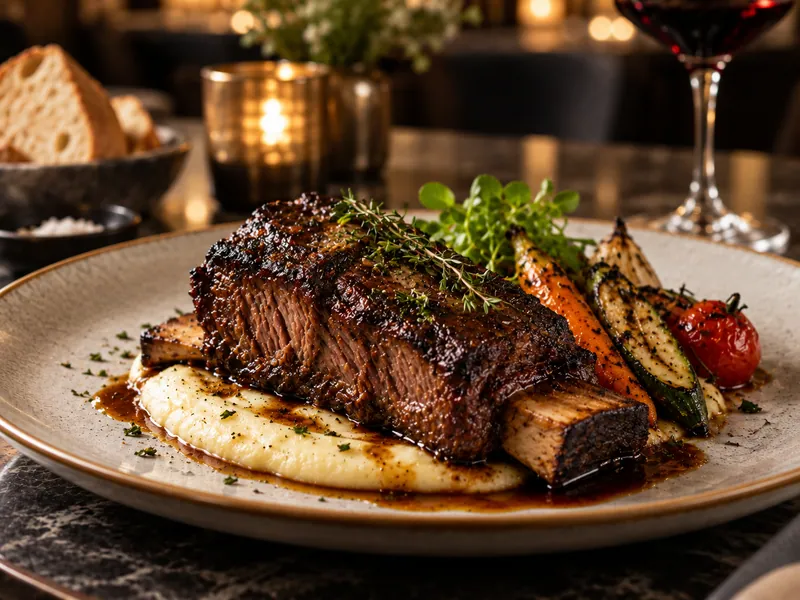 Short Ribs servert på en tallerken.