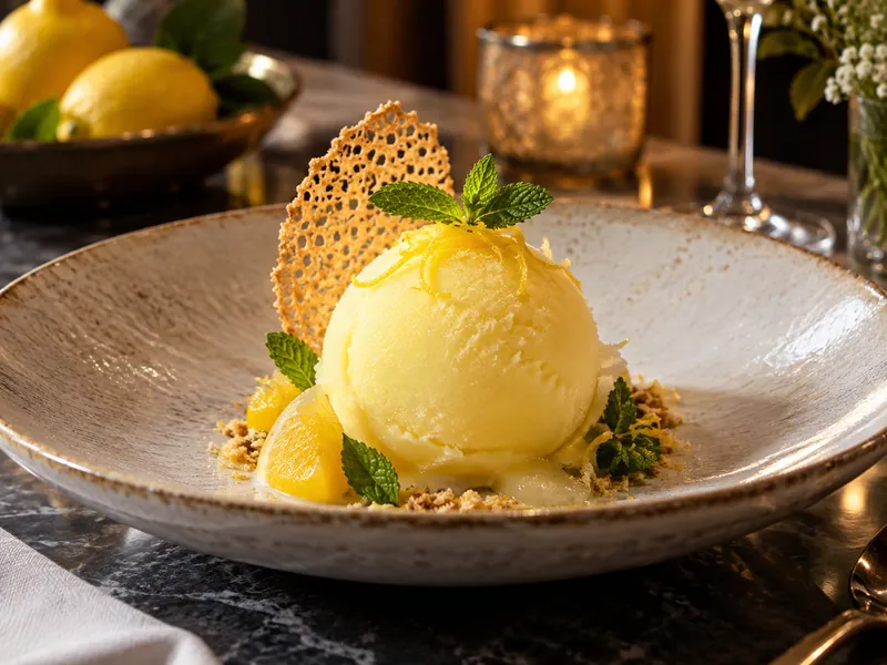 Limon Sorbet servert på en tallerken.